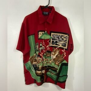 Dragonfly Men’s Shirt Dogs Playing Poker Red  Large Short Sleeve Graphic Cards